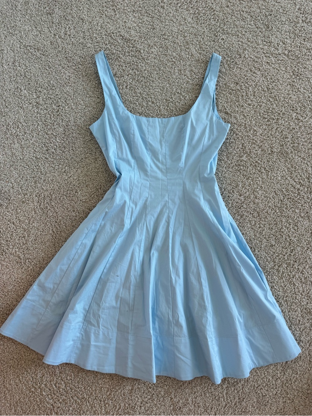 STAUD Powder Blue Square-Neck Fit & Flare Mini Dress